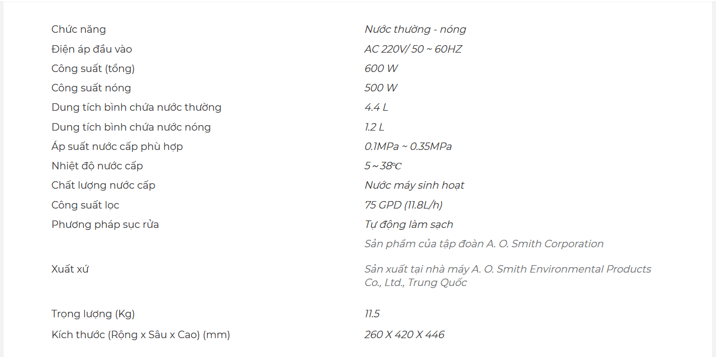 Máy lọc nước A. O. Smith AR75-A-S-H1 29
