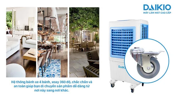 Quạt điều hòa DAIKIOSAN DKA-05000B 4 Daikio DKA-05000B có hệ thống bánh xe xoay 360 độ, di chuyển dễ dàng