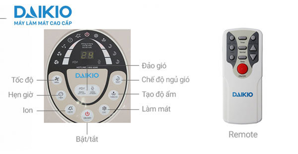 Máy làm mát cao cấp DAIKIO DKA-02500B 4 máy làm mát daikio có chế độ điều khiển từ xa, hẹn giờ thuận tiện