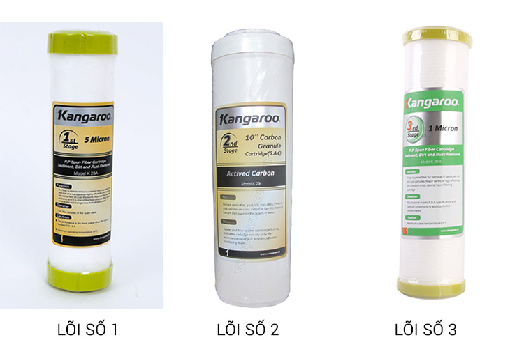 Bộ 3 lõi lọc nước Kangaroo số 1, 2, 3 Bộ 3 lõi lọc nước Kangaroo số 1, 2, 3